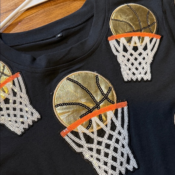 Black Dress Sequined Sparkles Basketball & Hoops Queen of the Court Sz Med New - Picture 2 of 5